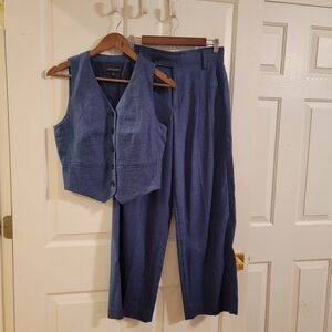 Banana Republic Blue Vest and Trousers Set Size 4 Linen Blend